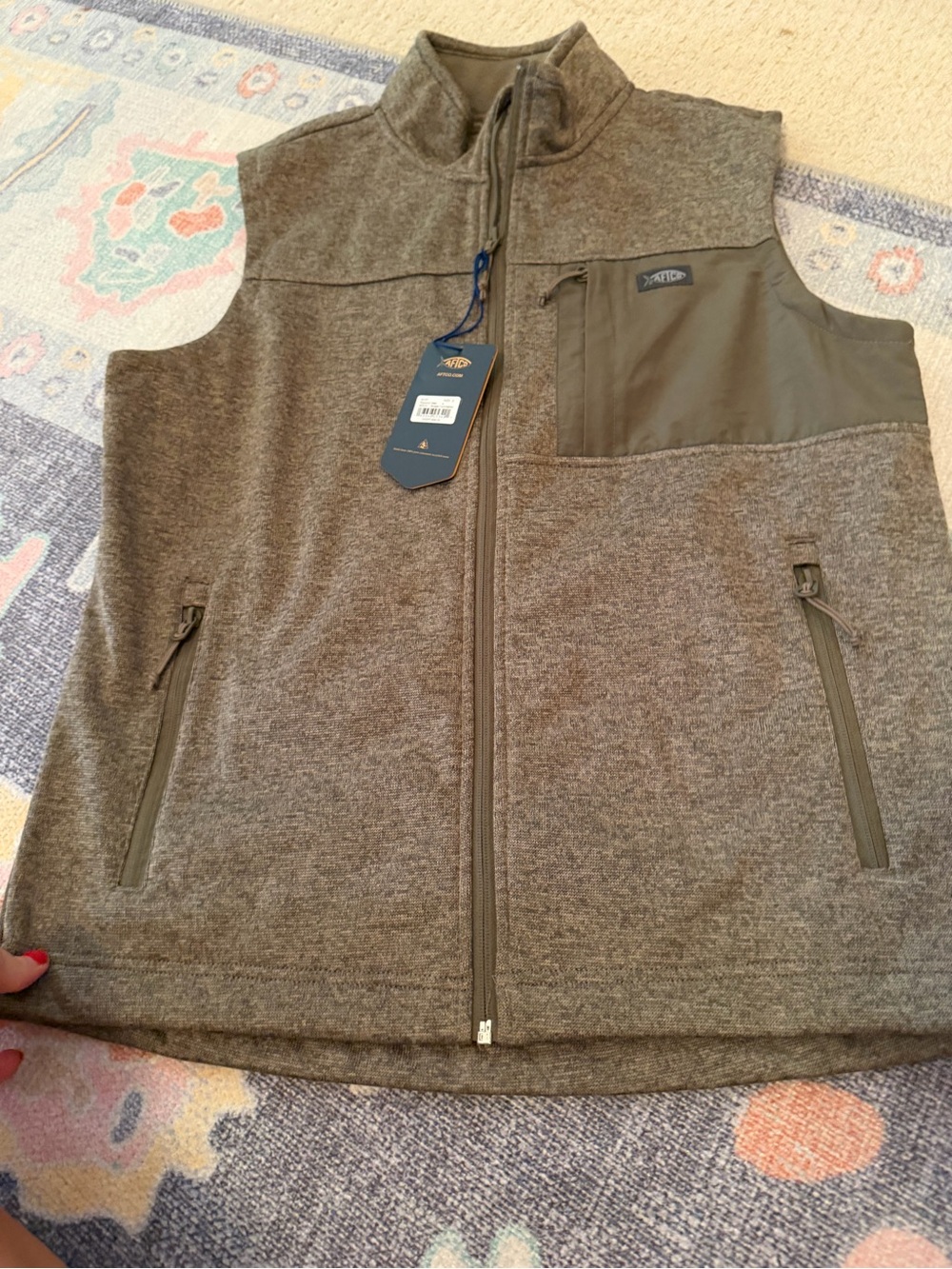 AFTCO Men's Olive Green Full-Zip Fleece Vest